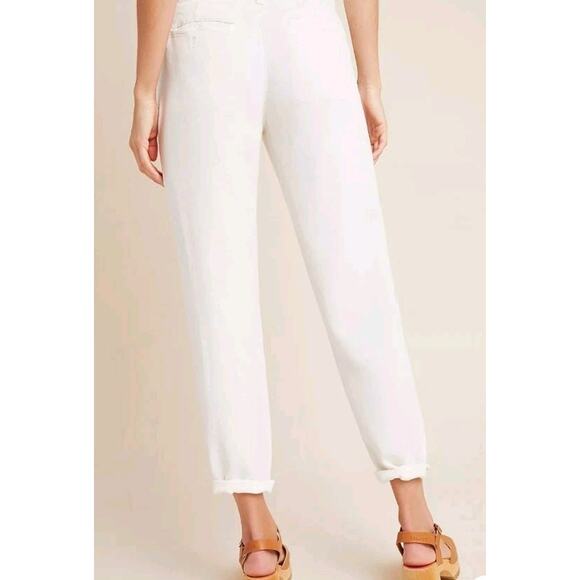 Anthropologie Scout Pleated Trouser Pants Ivory  Women’s 27 Cropped Straight Leg - Picture 2 of 13